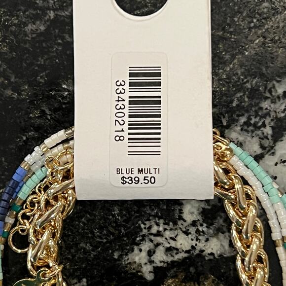 NWT LOFT Gold and Blue Multi Beaded Chain Bracelet Set - Picture 6 of 9